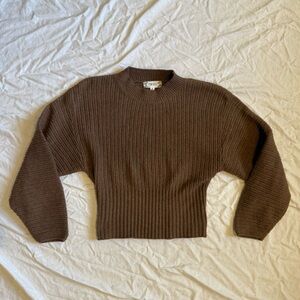 PINK ROSE Brown Ribbed Crew Neck Sweater